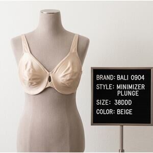 Bali 0904 Minimizer Bra 38DDD Beige Plunge Into Comfort Underwire Keyhole